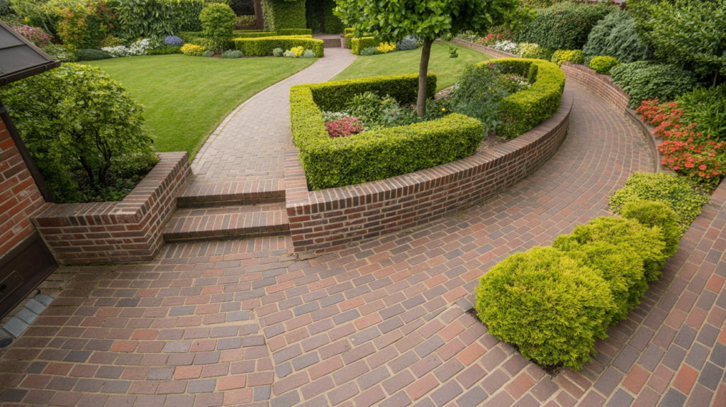 stensattning platt brick red tradgard